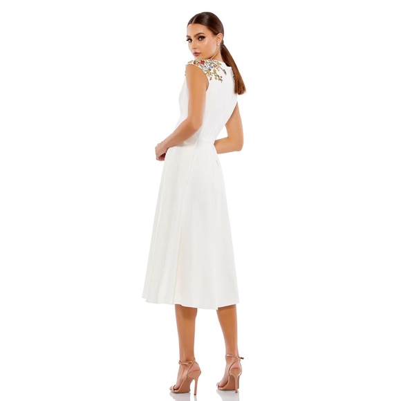 IEENA for MAC DUGGAL Beaded Cap Sleeve A Line Midi Dress NWT - Picture 2 of 3